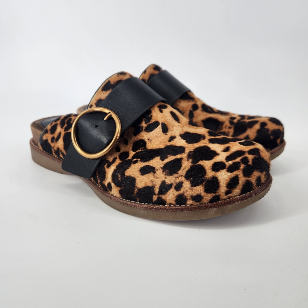 Sofft Leopard Print Calf Hair Clogs Buckle Mules SF0055000 Womens 7M Brown Black